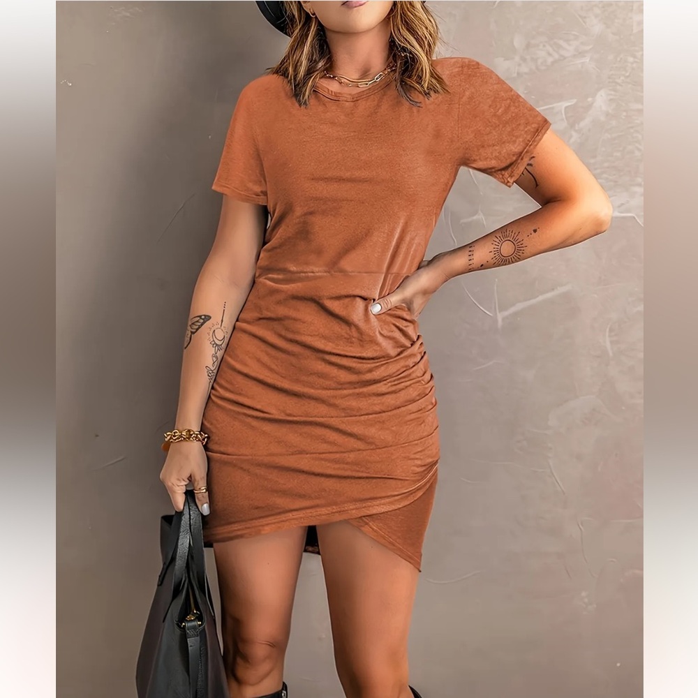 Women’s Elegant Ruchid Tulip Short Sleeve Bodycon Dress